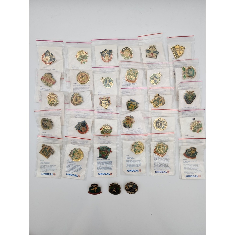 Unocal 76 LA Dodgers Collector Pin Set, 1990s LOT OF 33